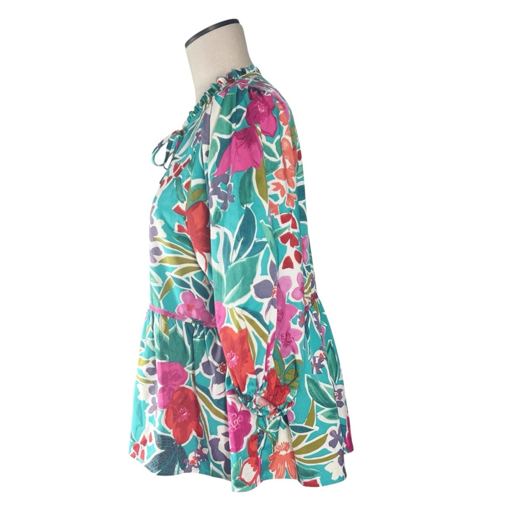 Umgee Multicolor Tropical Floral Peplum Blouse Sz M EUC Garden Party Resort - Picture 4 of 6